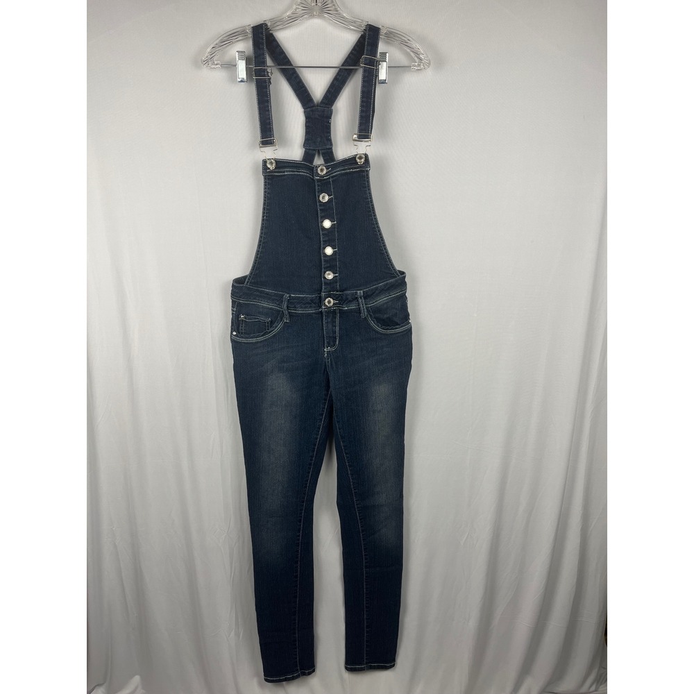 Vtg 90s Y2K Almost Famous Denim Overalls Dark Wash Skinny Leg Buttons Size 5 EUC